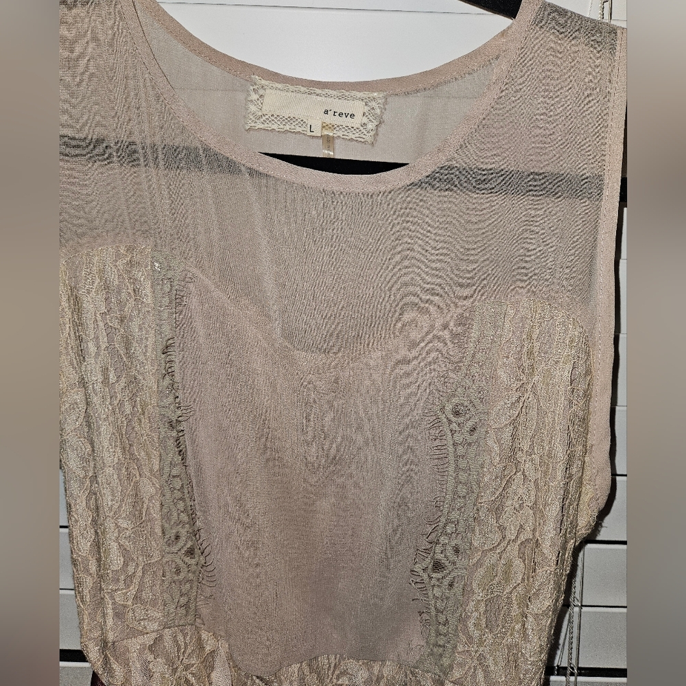 A'reve lvory Lace Chiffon and TulleDress sz L - Picture 2 of 5
